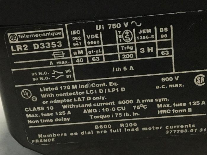 Used TELEMECANIQUE Overload Relay LR2D3353 #111242