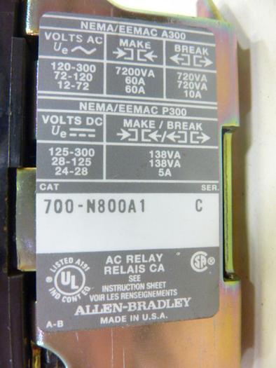 Used ALLEN BRADLEY AC Relay 700-N800A1 SER C #45859