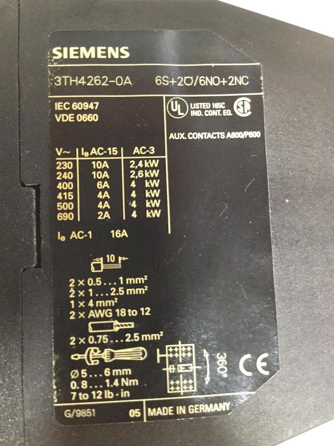 Used SIEMENS Contactor Relay 3TH4262-0A USED