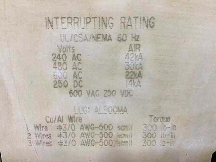 Used SQUARE D 600 Amp Circuit Breaker MAL36600 USED