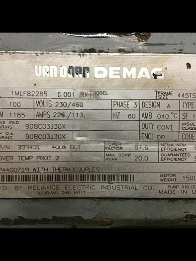 Used RELIANCE ELECTRIC 100 HP Motor 1MLF82285-G-001-RX Used