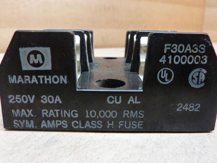 Used MARATHON 30 Amp Fuse Holder F30A3S  4100003 #30054