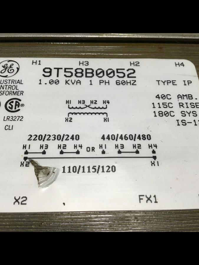 Used GENERAL ELECTRIC / GE 1.00 kVA Transformer 9T58B0052 USED