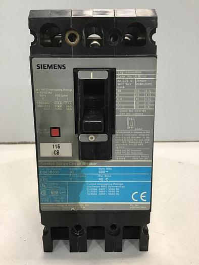 Used SIEMENS 30 Amp Circuit Breaker ED63B030 #138497