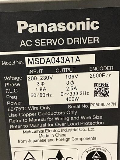 Used PANASONIC AC Servo Driver MSDA043A1A Used