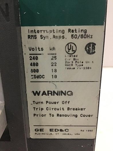 Used GENERAL ELECTRIC / GE 125 Amp Circuit Breaker TFJ236125WL USED