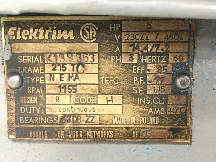 Used ELEKTRIM 5 HP Motor 5HP215TC Used