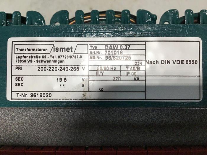Used ISMET 370 VA Transformer 701016 DAW0.37 #138079