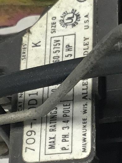 Used ALLEN BRADLEY Motor Starter Size 0 709-A0D103 SER K #124361