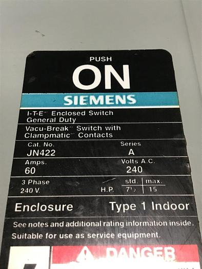 Used SIEMENS 60 Amp I-T-E Disconnect Switch JN422 #137902