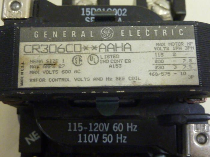 Used GENERAL ELECTRIC (G.E.) Magnetic Starter Size 1 CR306C0  AAHA #66994