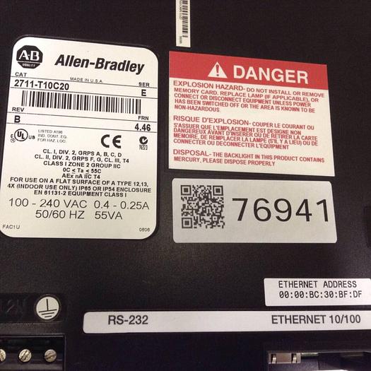 Used ALLEN BRADLEY Operator Interface PanelView 1000 2711-T10C20 SER E Used