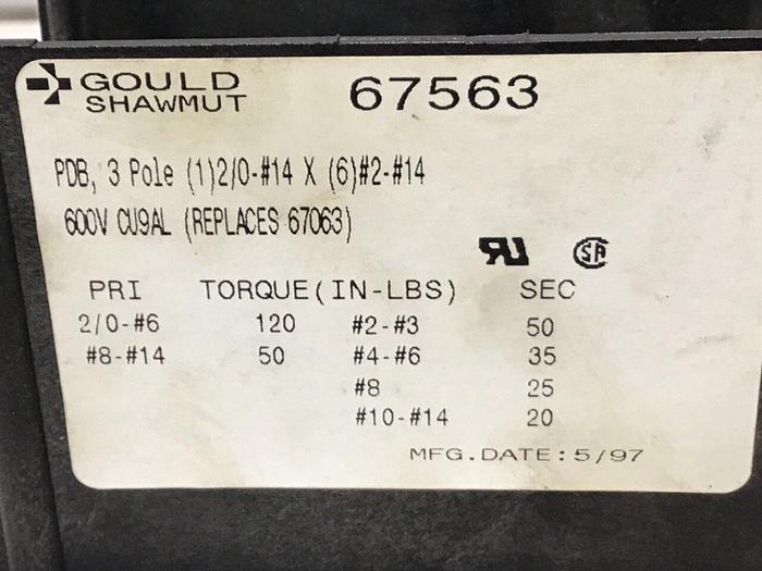 Used GOULD / SHAWMUT Distribution Block 67563 #129043