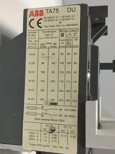 Used ABB Overload Relay TA75 DU #103591