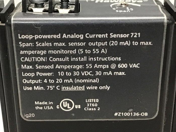 Used HAWKEYE INST INC Analog Current Sensor Z100136-OB #123593