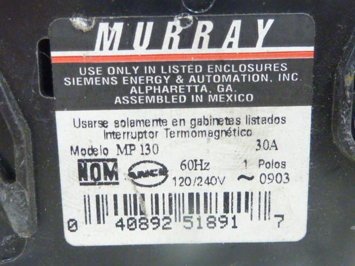 Used MURRAY 30 Amp Circuit Breaker MP130 #44130