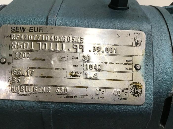 Used SEW EURODRIVE Motor RF43DT71D4BMG05HR #139030