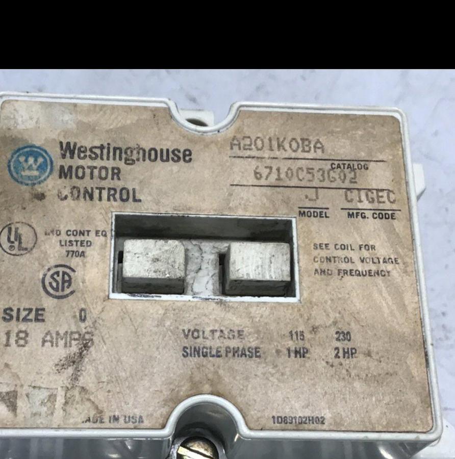 Used WESTINGHOUSE Contactor A201K0BA USED