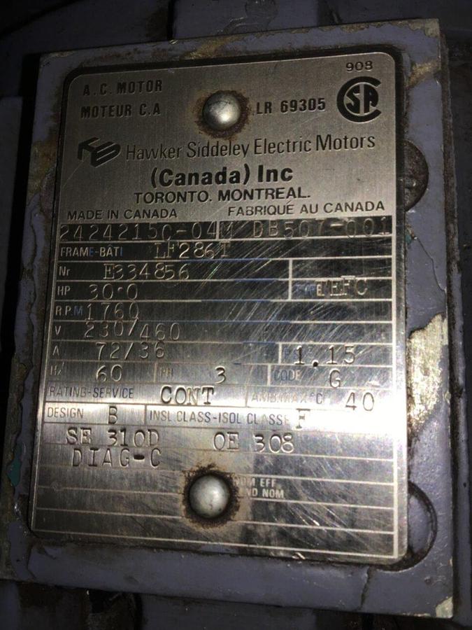 Used HAWKER SIDDELEY 30 HP Motor 2424215C-04MDB507-001 #116917