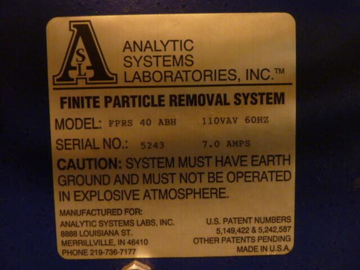 Used ANALYTIC SYSTEMS LAB Finite Particle Removal System FPRS 40 ABH #38128