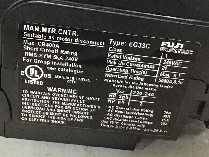 Used FUJI ELECTRIC 30 Amp Circuit Breaker EG33C EB3AEC-030B #125104