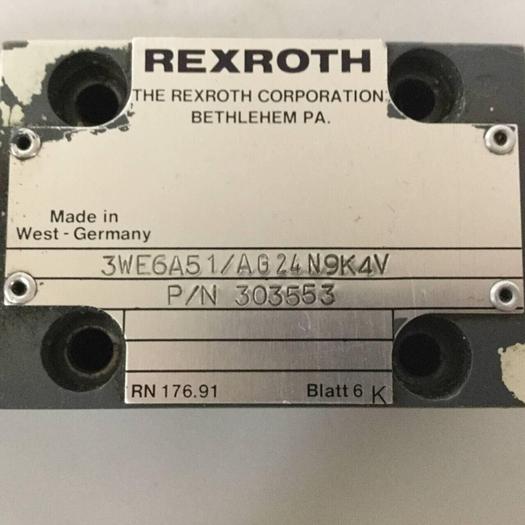 Used REXROTH Valve 3WE6A51/AG24N9K4V #91411