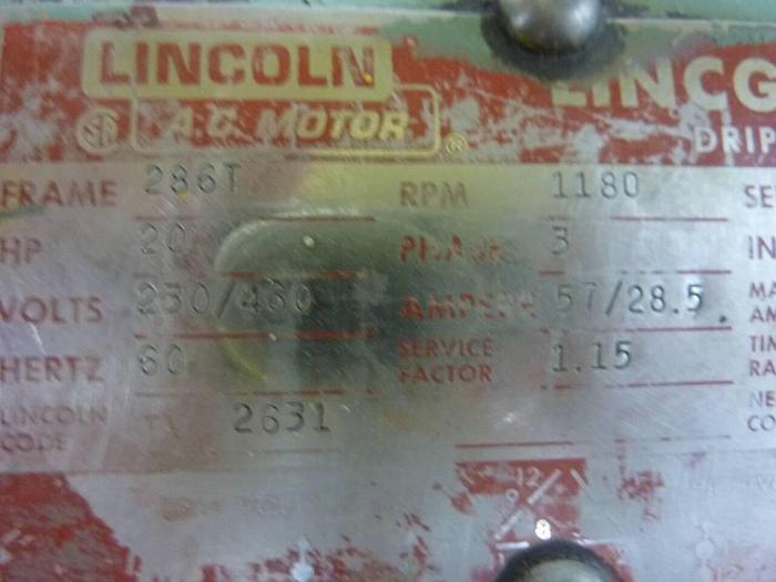 Used LINCOLN AIR 20 HP AC Motor TV-2631 #57657