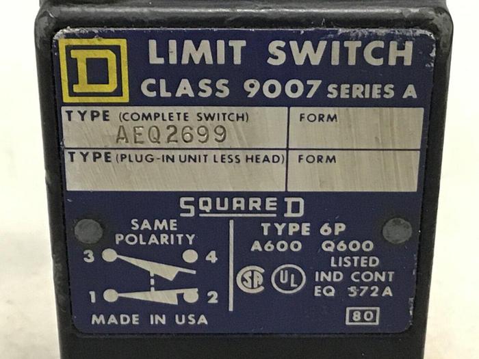 Used SQUARE D Limit Switch 9007-AEQ2699 Used
