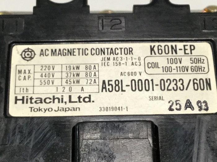 Used HITACHI Magnetic Contactor K60N-EP A58L-0001-0233/60N #108245