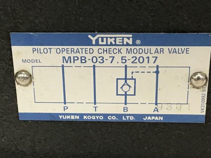 Used YUKEN Pilot Operated Check Valve MPB-03-7.5-2017 #38415