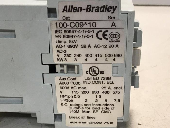 Used ALLEN BRADLEY Contactor 100-C09.10 SER A Used