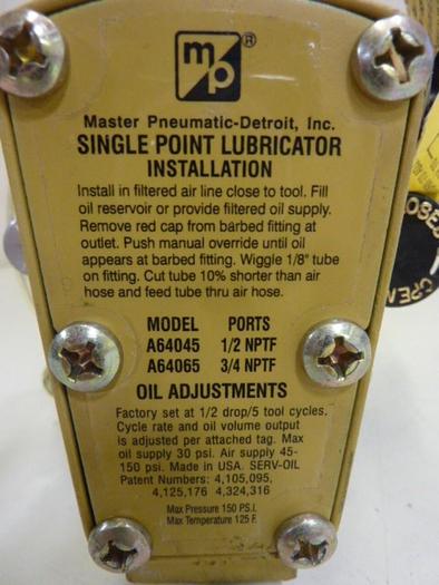 Used MASTER PNEUMATICS Single Point Lubricator A64065 #67598