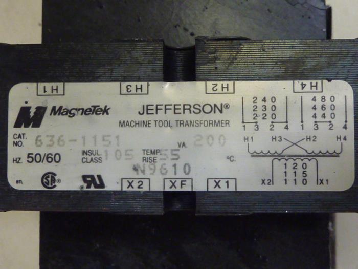 Used JEFFERSON ELECTRIC 200 VA Transformer 636-1151 #66989