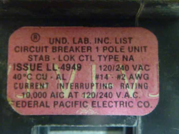 Used FEDERAL PACIFIC 50 Amp Circuit Breaker NA150 #44136