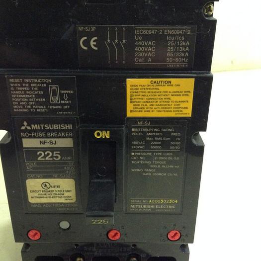 Used MITSUBISHI 225 Amp No-Fuse Breaker NF-SJ3225 #72847
