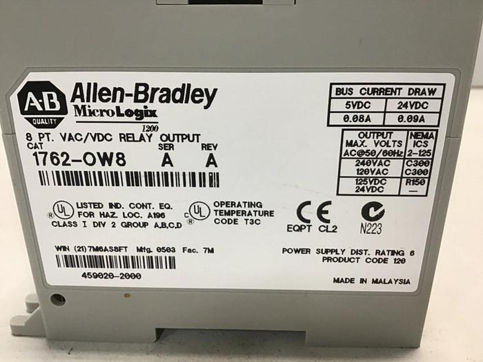 Used ALLEN BRADLEY Output Module 1762-OW8 SER A Used