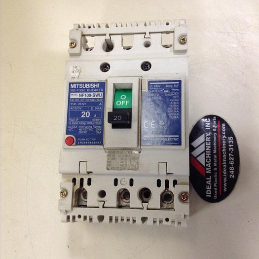 Used MITSUBISHI 20 Amp No-Fuse Breaker NF100-SWU3020 #74472