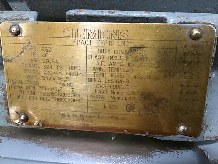 Used SIEMENS 40 HP Motor 1LA03242FP22 Used