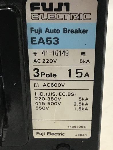 Used FUJI ELECTRIC 15 Amp Circuit Breaker EA53-15 #127421