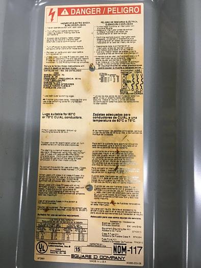 Used SQUARE D 60 Amp Safety Disconnect Switch H362 F3 #133304