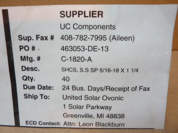 U-C COMPONENTS Socket Head Cap Screw C-1820-A #41279