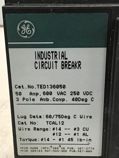 Used GE TED136050 Breaker & Disconnect 50 AMP USED #143609