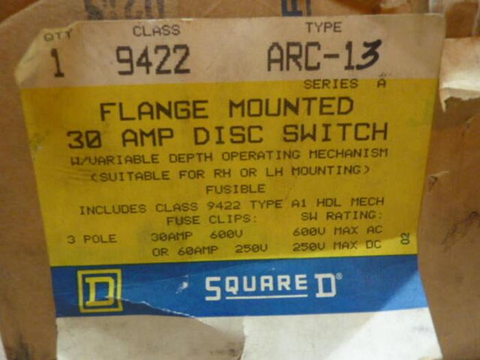 SQUARE D 30 Amp Disconnect Switch 9422ARC-13 #31729