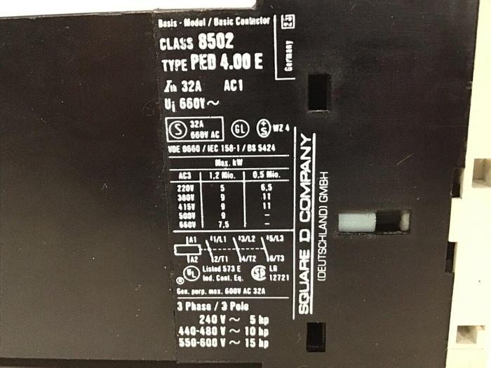 Used SQUARE D Contactor 8502-PED4.00E #120168