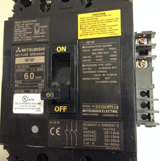 Used MITSUBISHI 60 Amp Circuit Breaker NF-SF3060 #72708