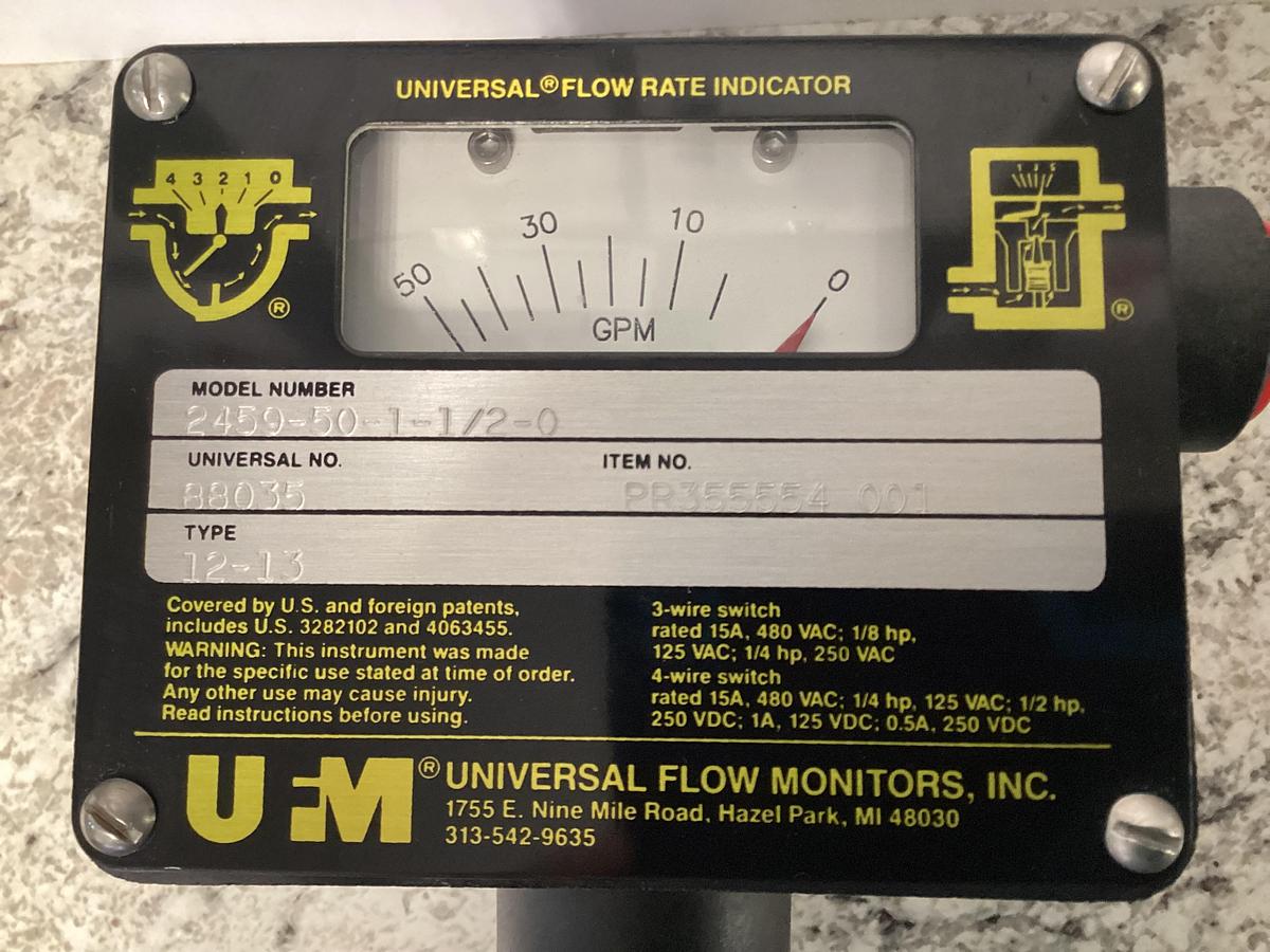 UNIVERSAL FLOW MONITORS Flow Rate Indicator 2459-50-1-1/2-0 #32210