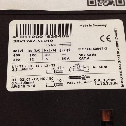 Used SIEMENS 30 Amp Circuit Breaker 3RV1 742-5ED10 #86040