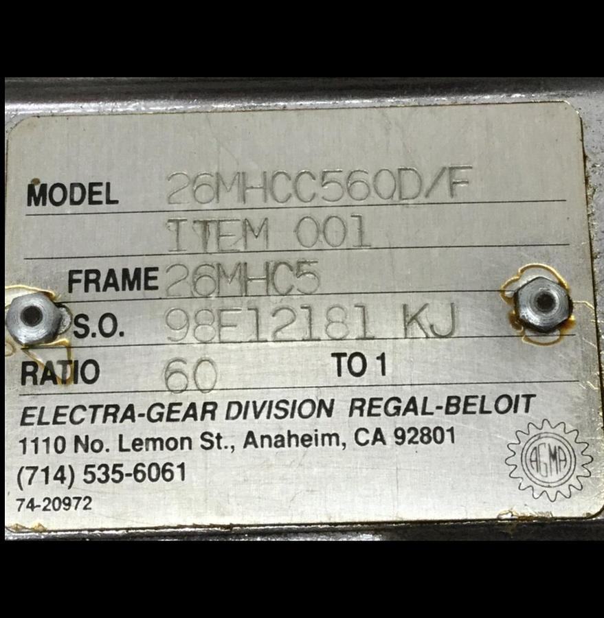 Used ELECTRA Gear Box 26MHCC560D/F #110382