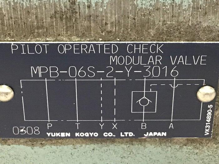 Used YUKEN KOGYO Valve MPB-06S-2-Y-3016 #114814