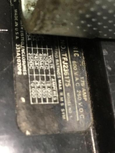 Used GENERAL ELECTRIC / GE 175 Amp Circuit Breaker TFJ236175 #140143